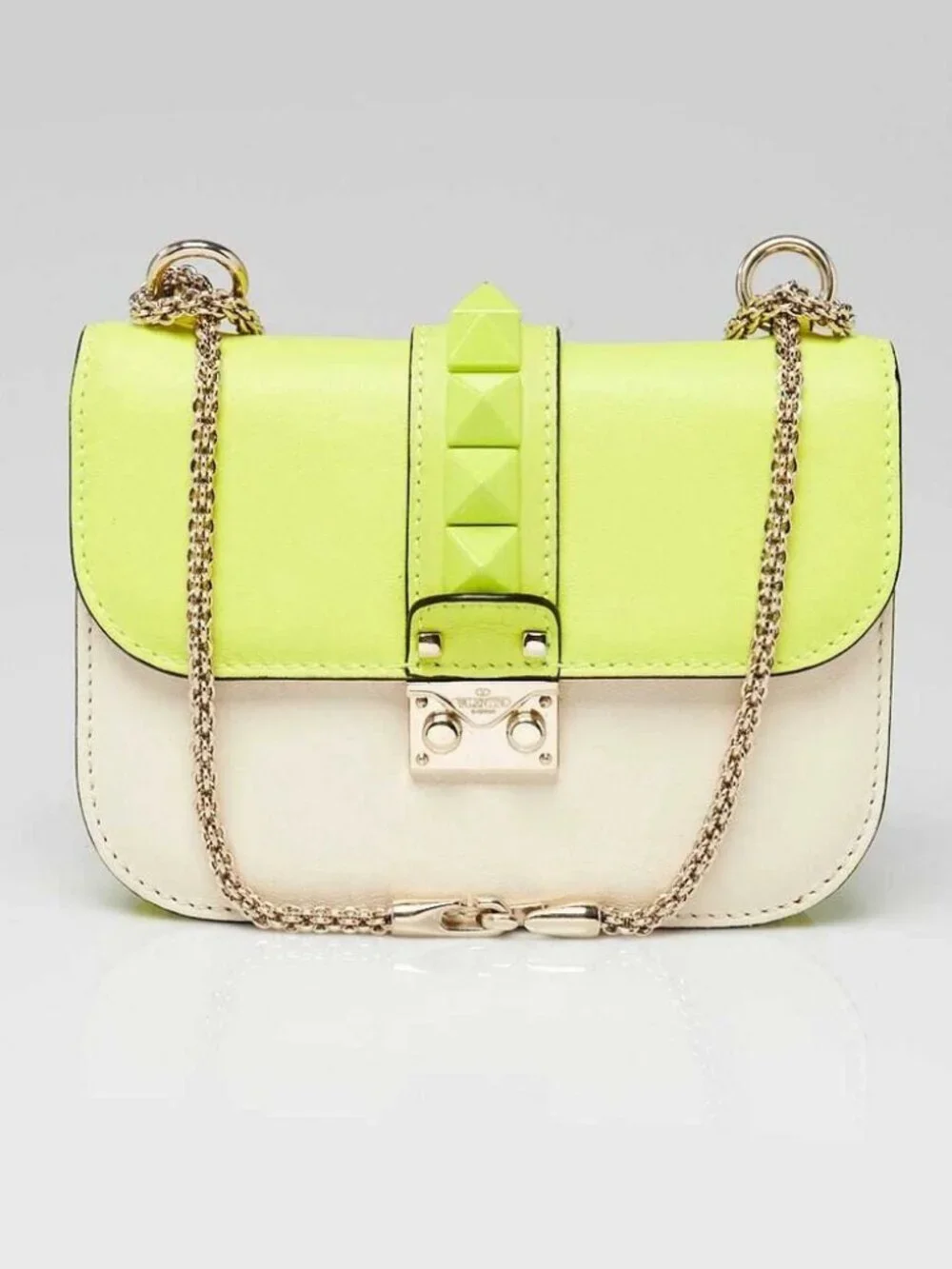 Valentino Yellow/White Leather Glam Lock Small Flap Bag